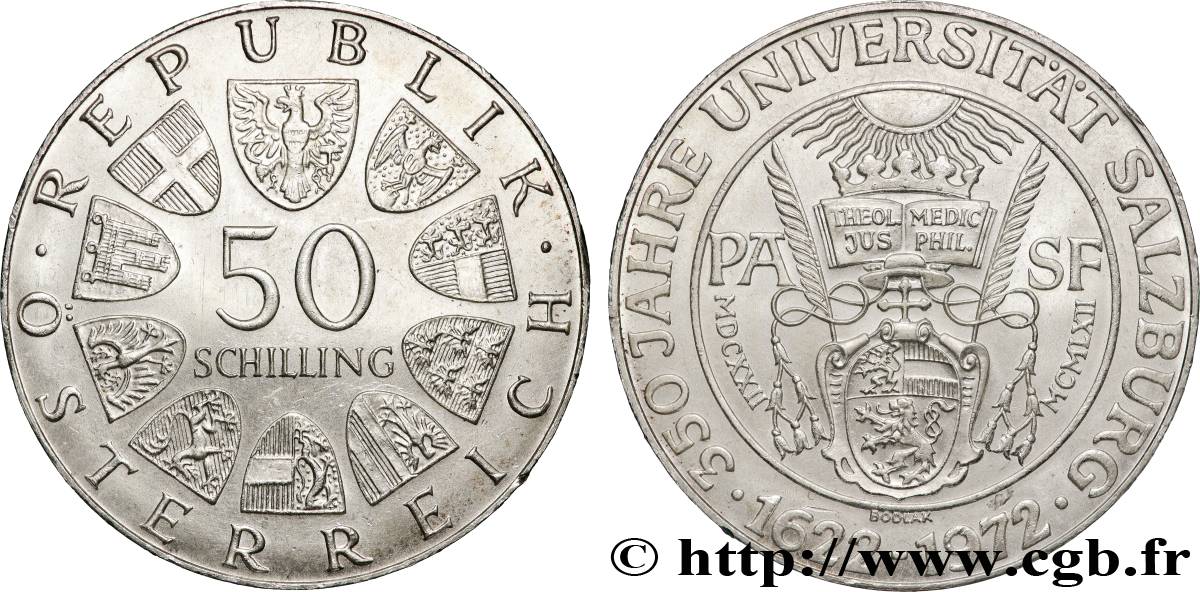 AUSTRIA 50 Schilling 350e anniversaire de l’Université de Salzbourg 1972 Vienne MS 