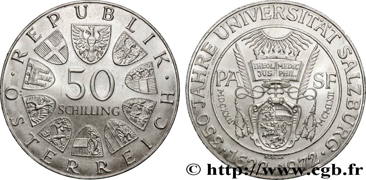 AUTRICHE 50 Schilling 100e anniversaire de l’Universität für Bodenkultur de Vienne 1972  SPL 