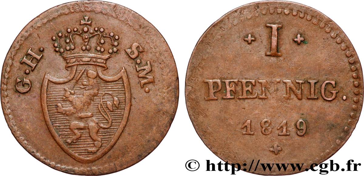 ALLEMAGNE - HESSE 1 Pfennig Hesse-Darmstadt 1819  TTB 