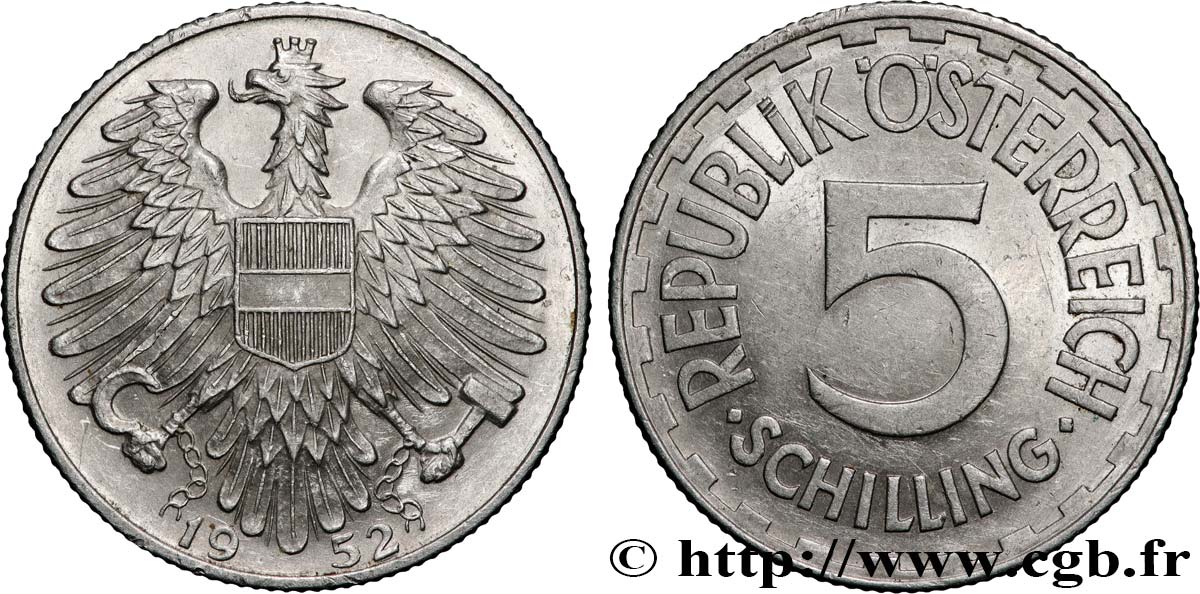 ÖSTERREICH 5 Schilling aigle 1952  VZ 
