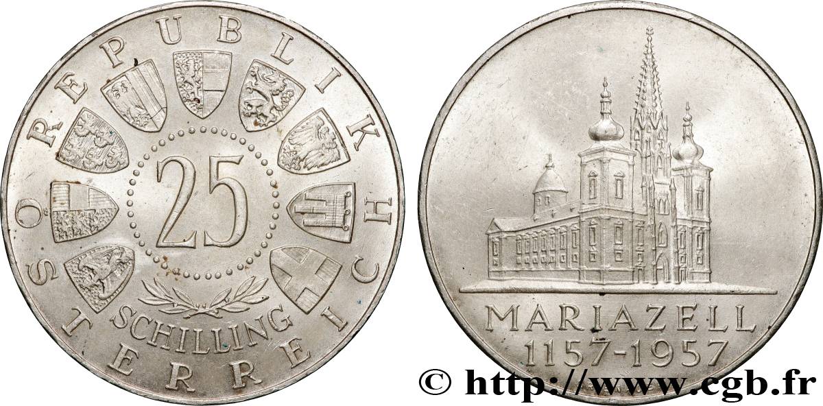 AUSTRIA 25 Schilling 800e anniversaire de Mariazell 1957  AU 