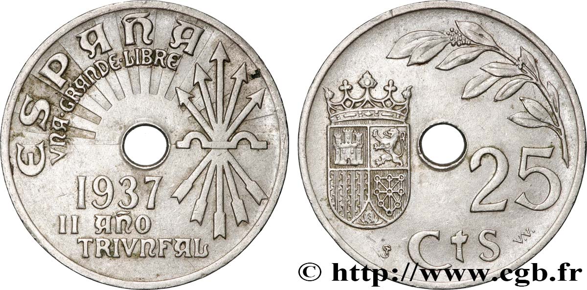 ESPAGNE 25 Centimos monnayage nationaliste 1937 Vienne SUP 