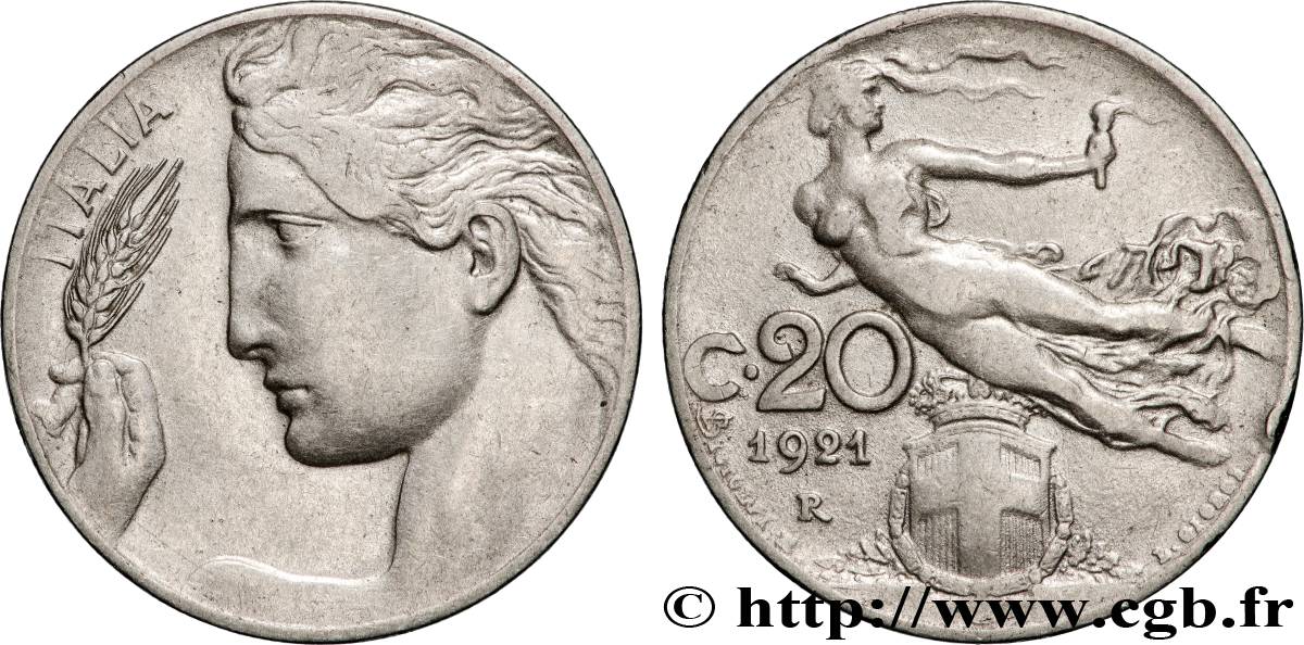 ITALIE 20 Centesimi allégorie de la Liberté 1921 Rome TTB+ 
