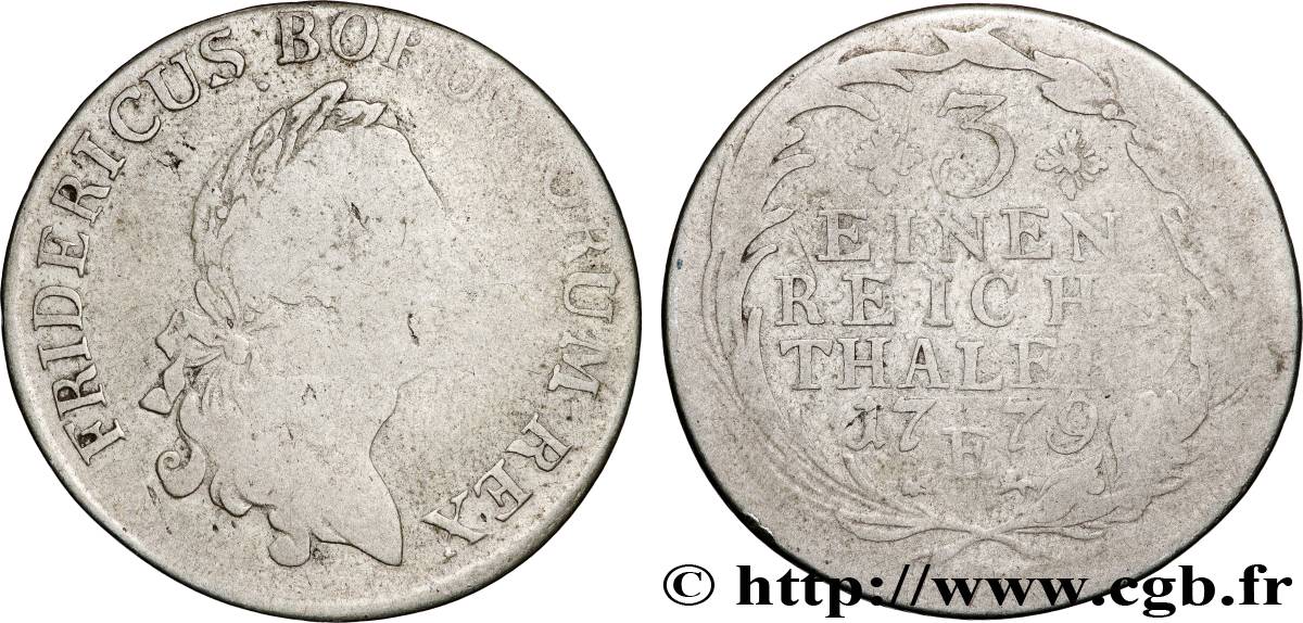 ALLEMAGNE - ROYAUME DE PRUSSE - FRÉDÉRIC II LE GRAND 1/3 de Thaler 1779 Königsberg B+ 