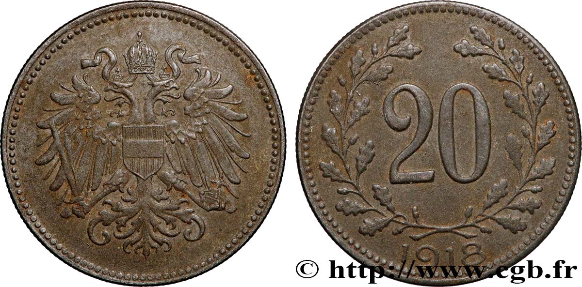 AUTRICHE 20 Heller Charles Ier 1918 Vienne TTB+ 