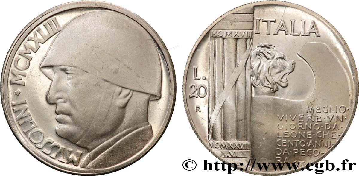 ITALIEN 20 Lire Proof Mussolini (monnaie apocryphe) 1928 Rome fST 