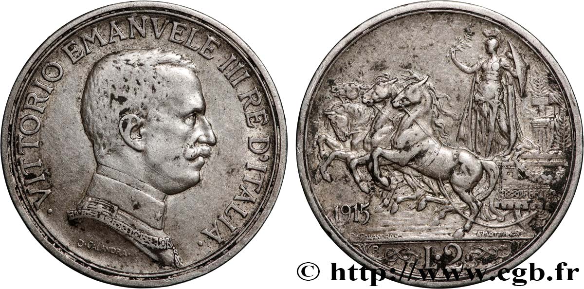 ITALY 2 Lire Victor Emmanuel III 1915 Rome XF 