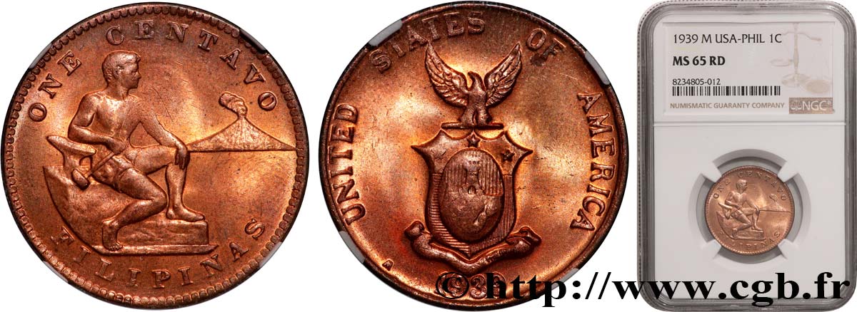 PHILIPPINEN 1 Centavo 1939 Manille ST65 NGC