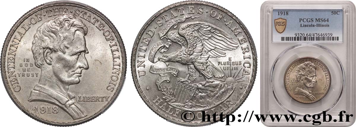 ÉTATS-UNIS D AMÉRIQUE 1/2 Dollar Centenaire de l’Illinois  1918  SPL64 PCGS