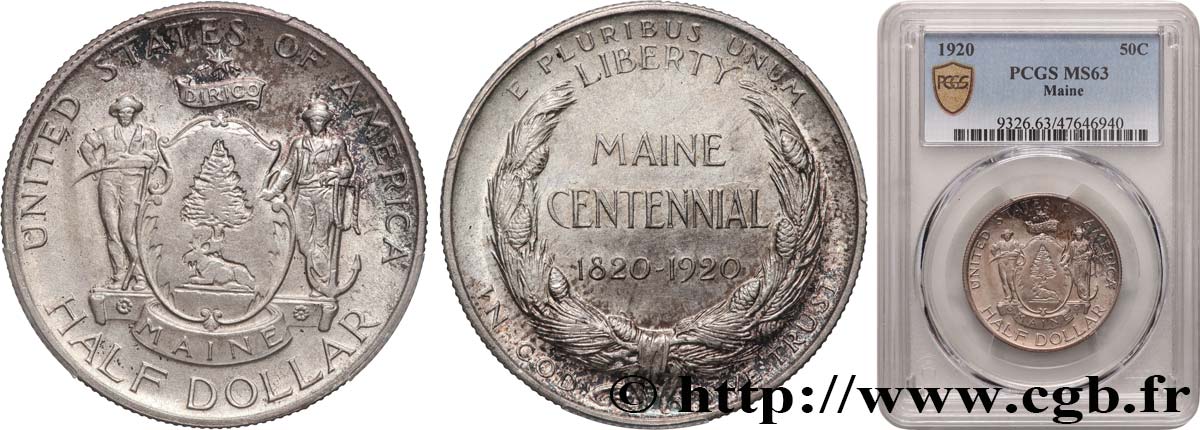 ÉTATS-UNIS D AMÉRIQUE 1/2 Dollar Maine 1920  SPL63 PCGS