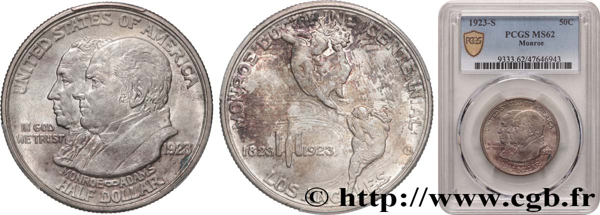 ÉTATS-UNIS D AMÉRIQUE 1/2 Dollar centenaire de la doctrine Monroe 1923 San Francisco SUP62 PCGS