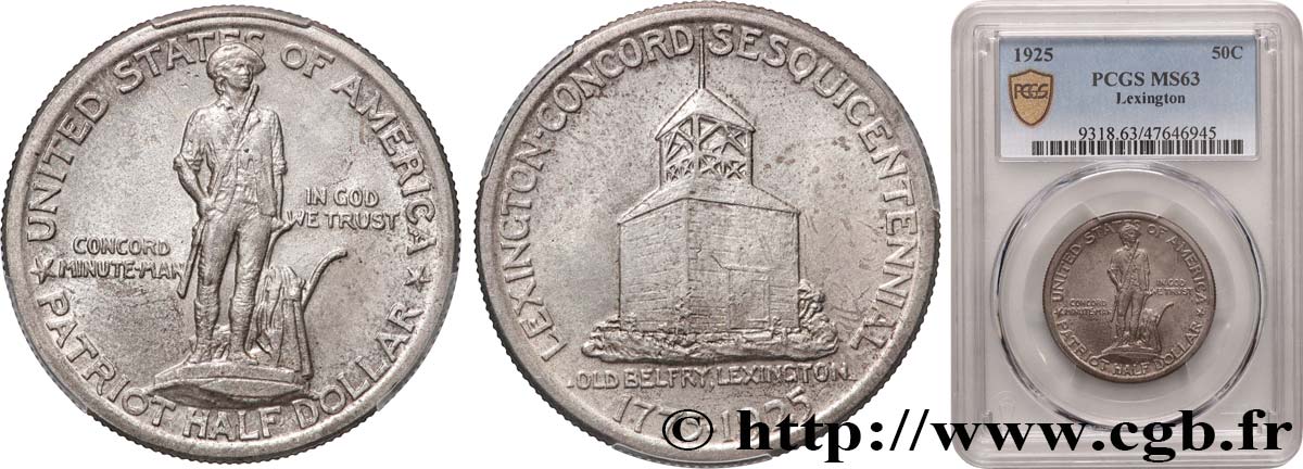 STATI UNITI D AMERICA 1/2 Dollar Bicentenaire des batailles de Lexington et Concord 1925 Philadelphie MS63 PCGS