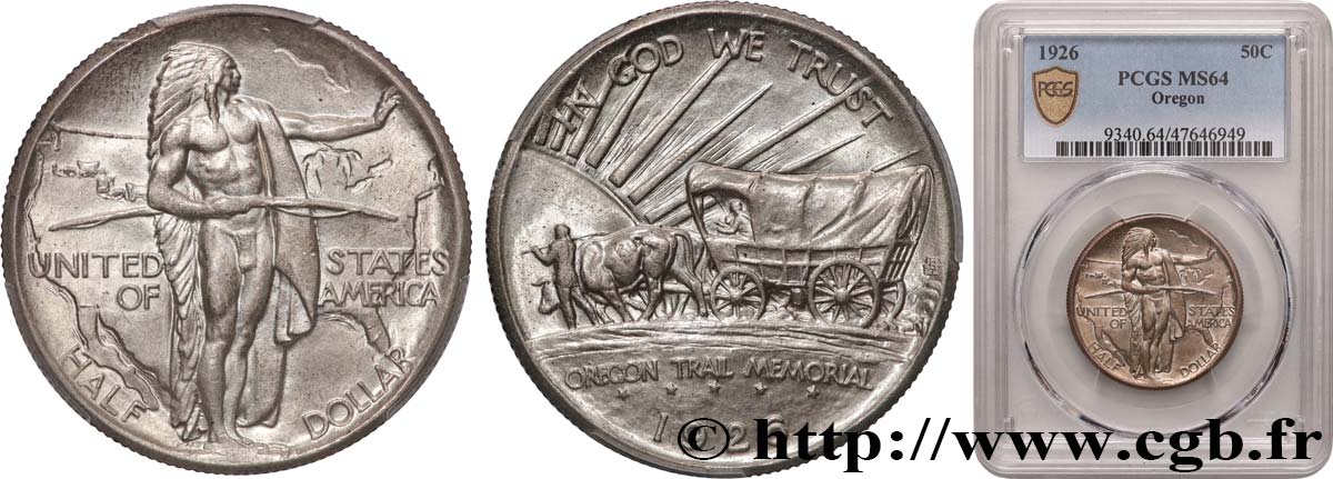 ÉTATS-UNIS D AMÉRIQUE 1/2 Dollar Oregon Trail Memorial 1926 San Francisco SPL64 PCGS