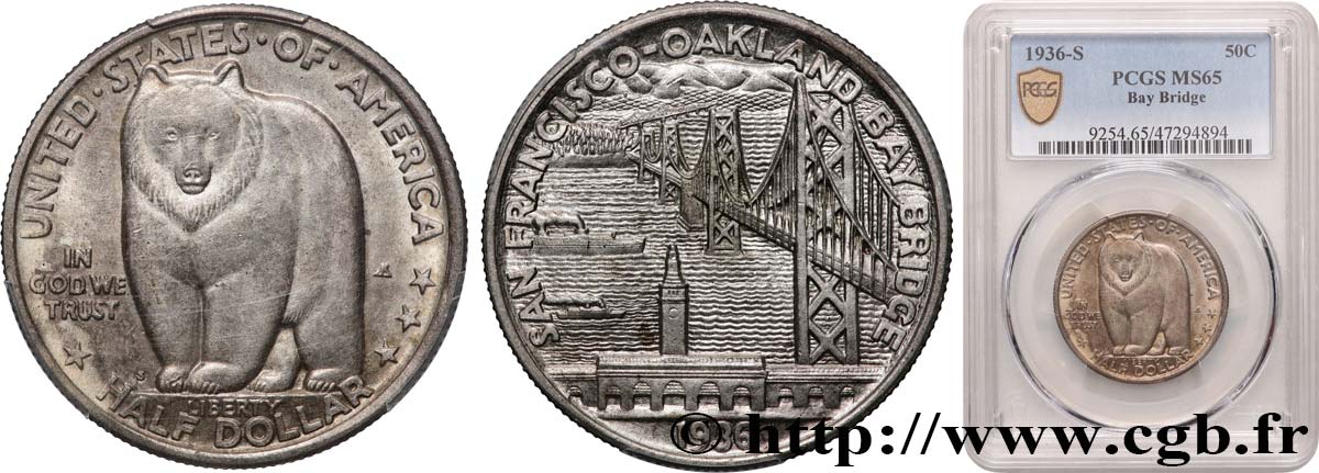 UNITED STATES OF AMERICA 1/2 Dollar Oakland Bay Bridge  1936 San Francisco MS65 PCGS