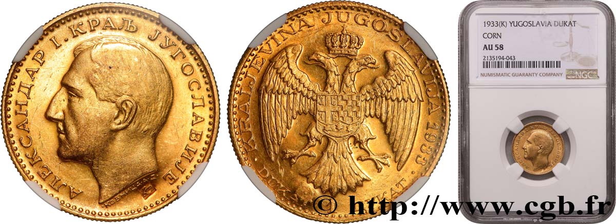 YOUGOSLAVIE - ROYAUME DES SERBES, CROATES ET SLOVÈNES - ALEXANDRE Ier 1 Ducat 1933 Belgrade SUP58 NGC