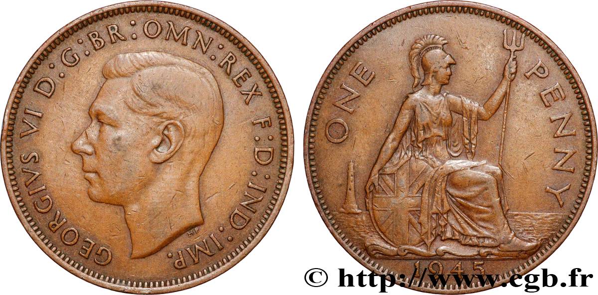 ROYAUME-UNI 1 Penny Georges VI 1945  TTB 