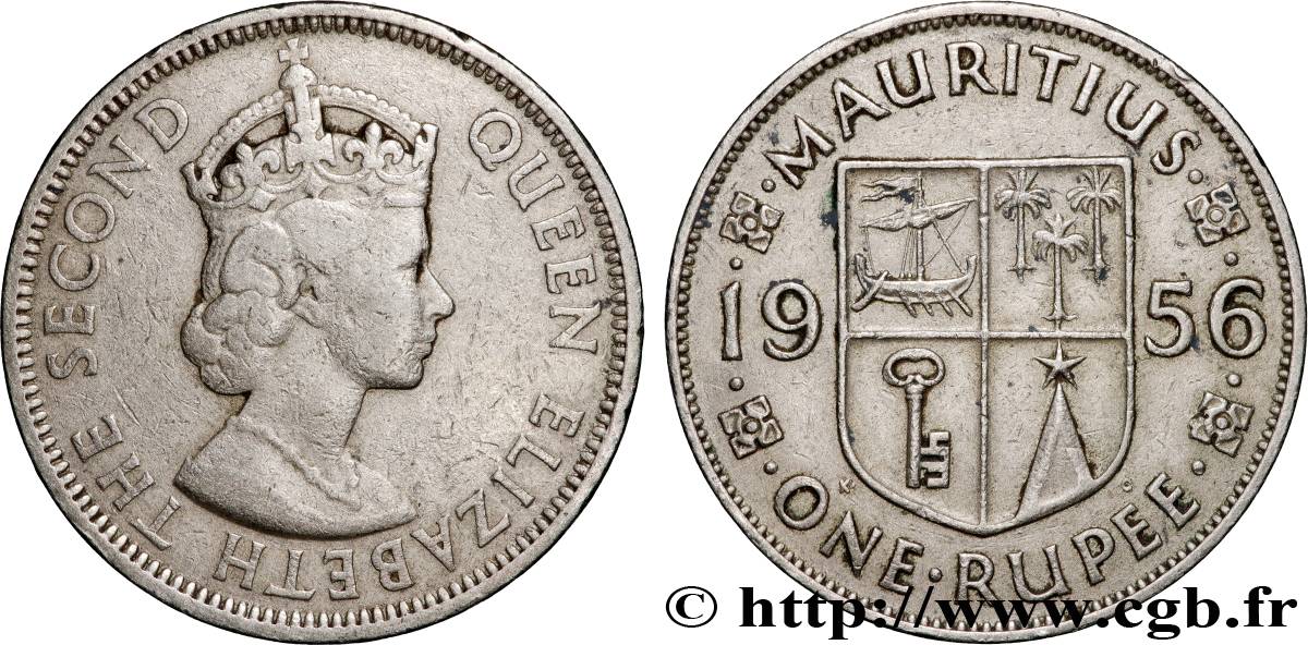 MAURITIUS 1 Roupie roi Elisabeth II 1956  XF 