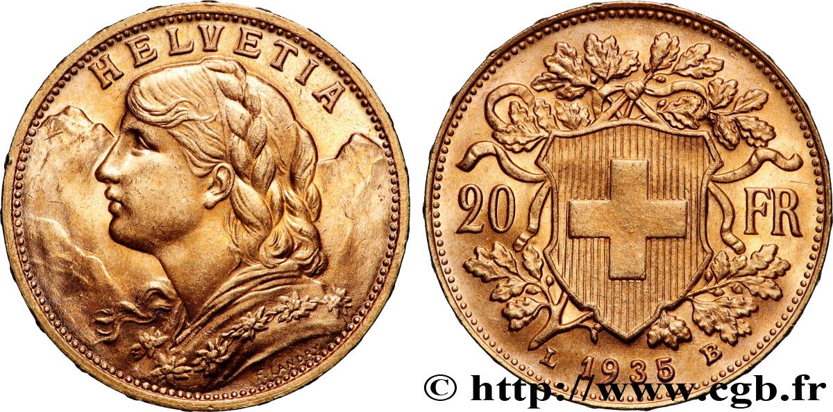 ORO, PALLADIO E PLATINO: INVESTIMENTI 20 Francs  Vreneli  1935 Berne MS 