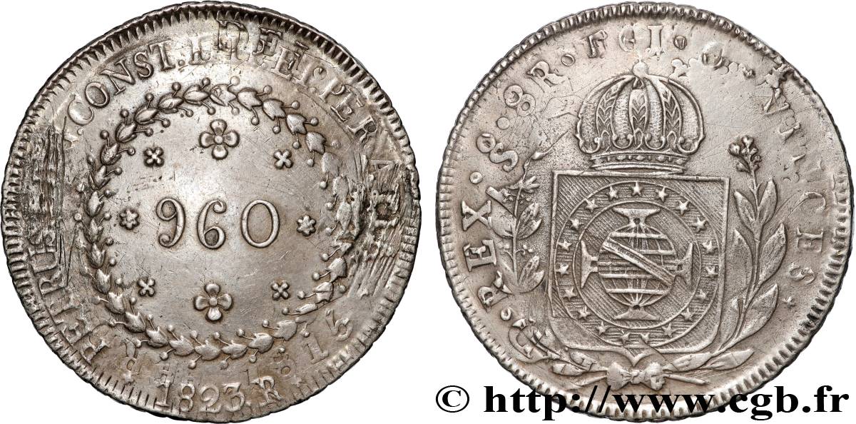 BRÉSIL - EMPIRE DU BRÉSIL - PIERRE Ier 960 Réis  1823 Rio de Janeiro MBC+ 