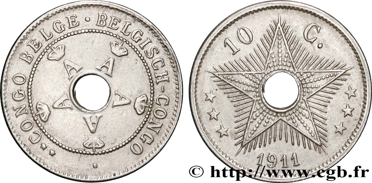 BELGA CONGO 10 Centimes Albert Ier 1911  MBC+ 