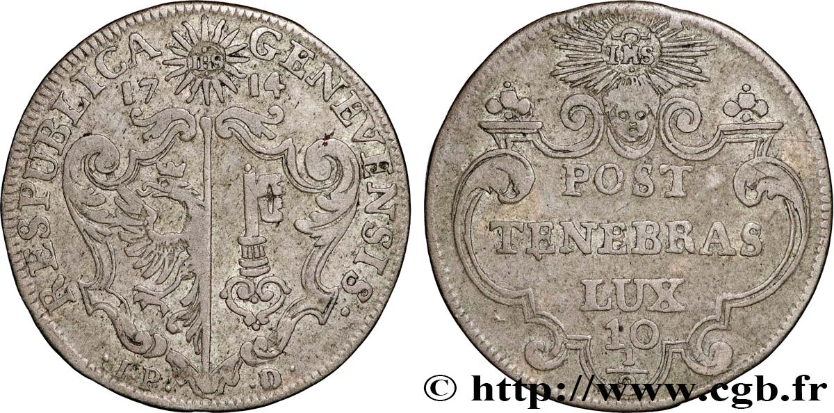 SVIZZERA - REPUBBLICA DE GINEVRA 10 1/2 Sols - République de Genève 1714  q.BB 