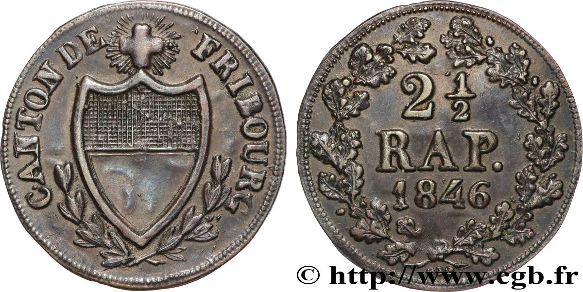 SCHWEIZ - KANTON  FREIBURG 2 1/2 Rappen - Canton de Fribourg 1846  VZ 