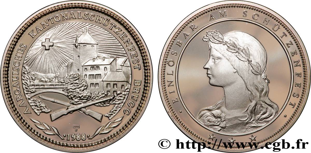 SWITZERLAND Médaille de 50 francs, tir cantonal à Brugg 1988  MS 