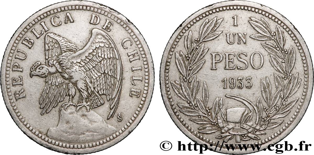 CHILE 1 Peso condor 1933 Santiago - S° XF 