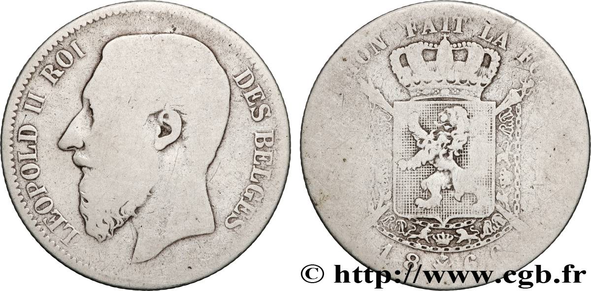 BÉLGICA 2 Francs Léopold II légende française 1866  RC+ 