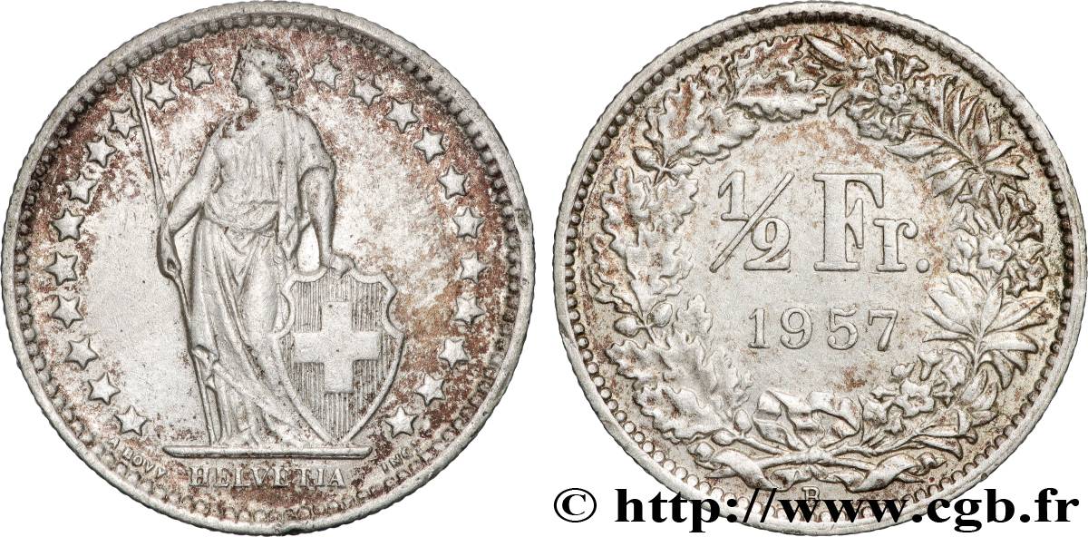 SUISSE 1/2 Franc Helvetia 1957 Berne - B TTB+ 