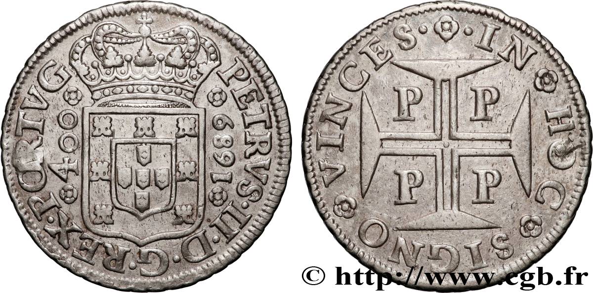 PORTUGAL - ROYAUME DE PORTUGAL - PIERRE II 400 Reis 1689 Porto TTB+ 