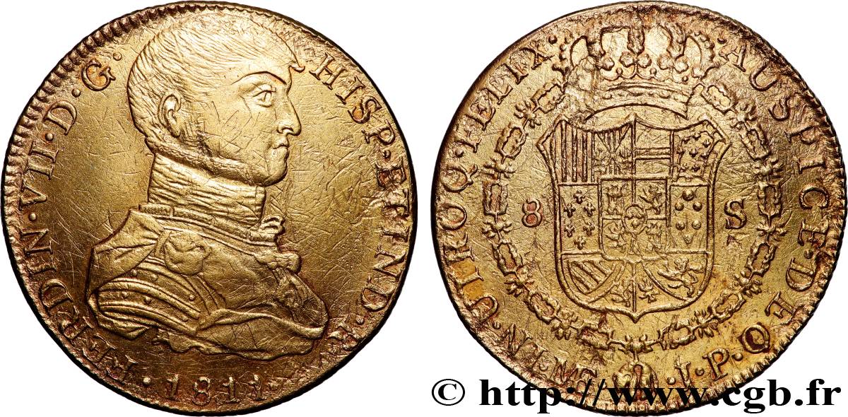 PÉROU 8 Escudos Ferdinand VII d’Espagne 1811 Lima TB+ 