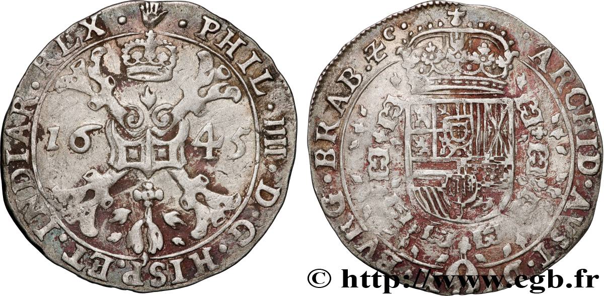 BÉLGICA - PAíSES BAJOS ESPAÑOLES 1/4 (Quart de) Patagon pour Philippe IV 1645 Anvers MBC 