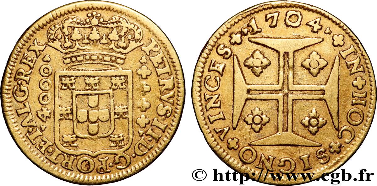 PORTUGAL - KINGDOM OF PORTUGAL - PEDRO II 4000 Reis 1704 Lisbonne XF 