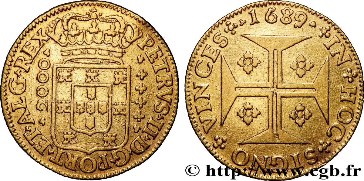 PORTUGAL - ROYAUME DE PORTUGAL - PIERRE II 1/2 Moeda ou 2000 Reis 1689 Lisbonne BB 