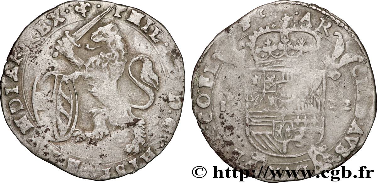 PAYS-BAS ESPAGNOLS - COMTÉ DE FLANDRE - PHILIPPE IV Escalin au lion 1622 Bruges BC+ 