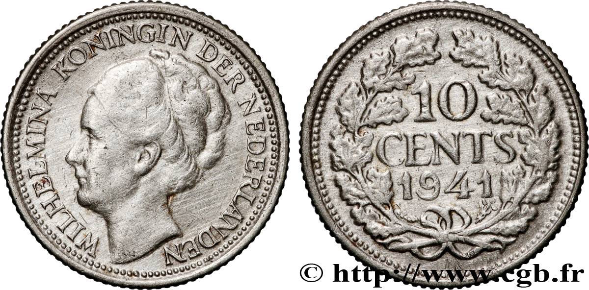 NETHERLANDS 10 Cents Wilhelmine 1941 Utrecht XF 