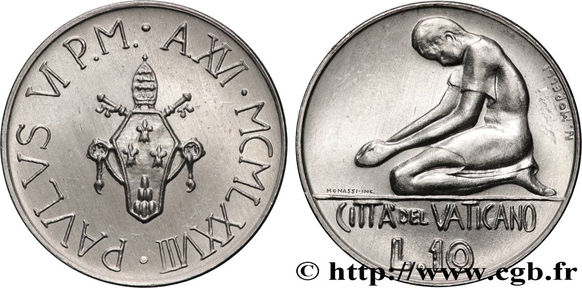 VATIKANSTAAT UND KIRCHENSTAAT 10 Lire Paul VI an XVI 1978 Rome fST 