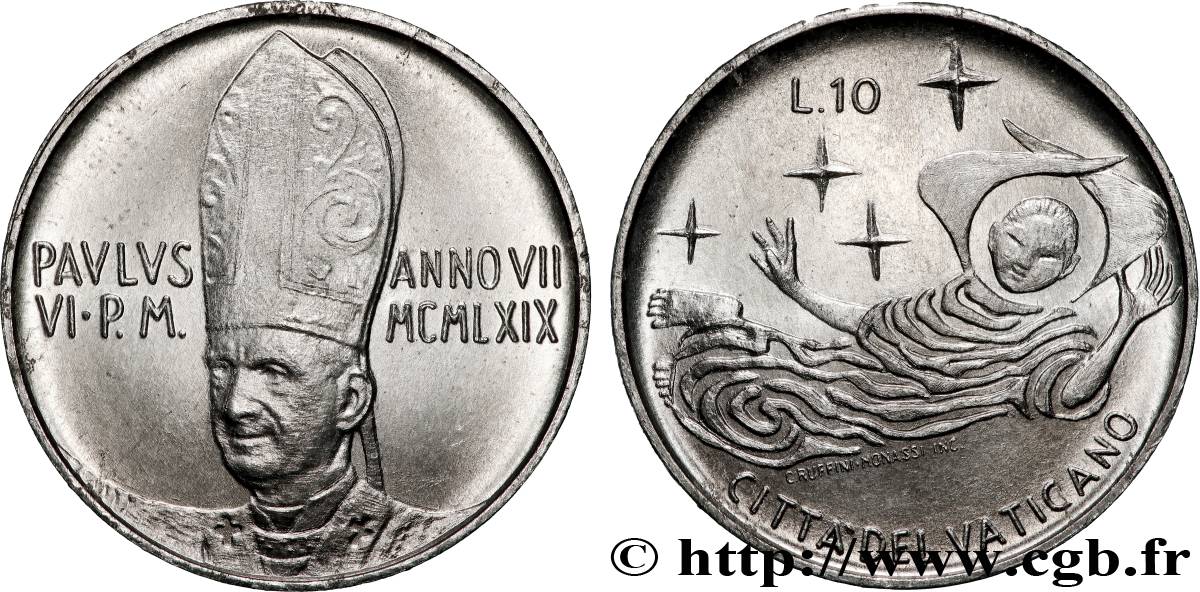 VATICANO E STATO PONTIFICIO 10 Lire Paul VI an VII / ange 1969 Rome MS 
