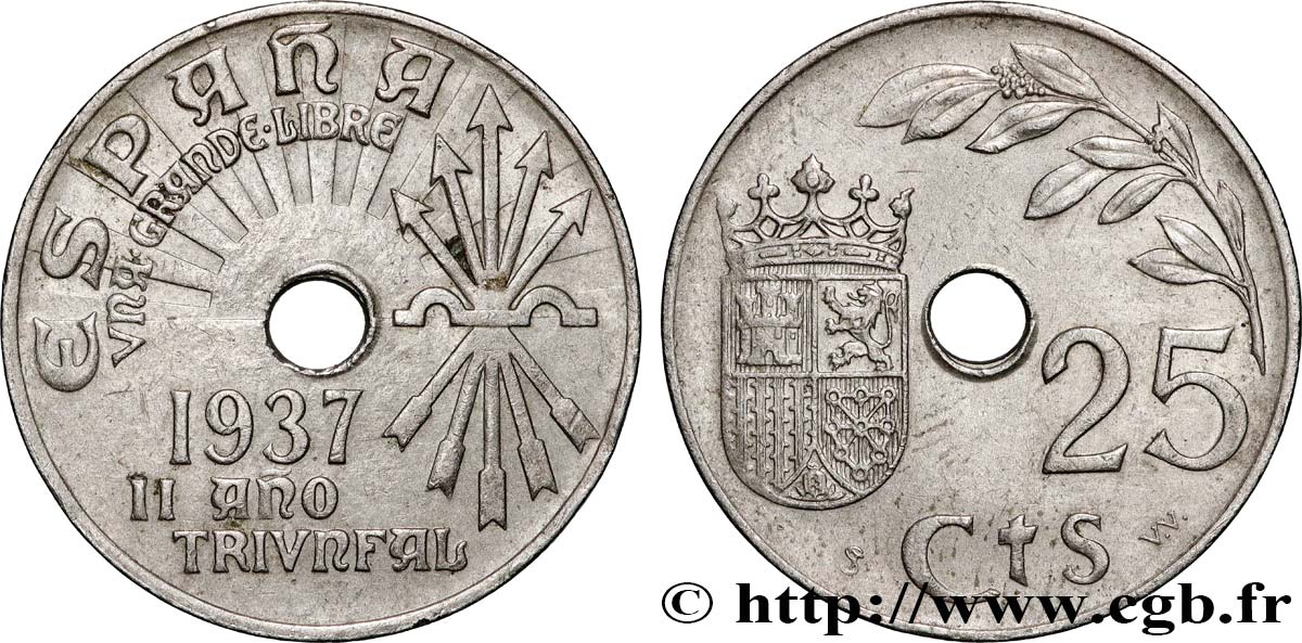 ESPAGNE 25 Centimos monnayage nationaliste 1937 Vienne SUP 