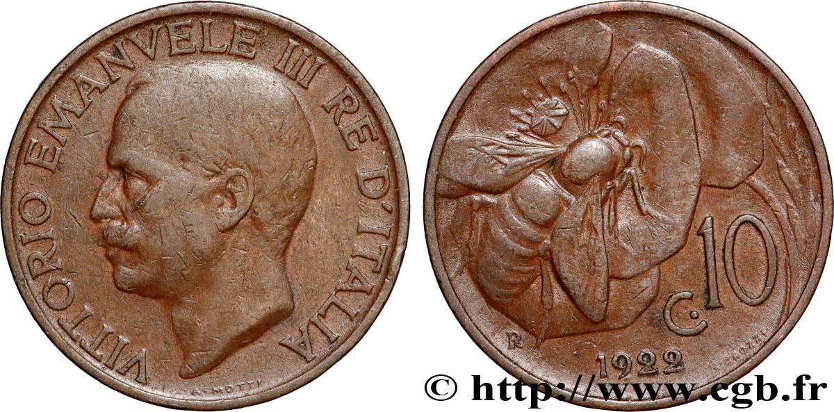 ITALIE 10 Centesimi Victor Emmanuel III 1922 Rome - R TTB 