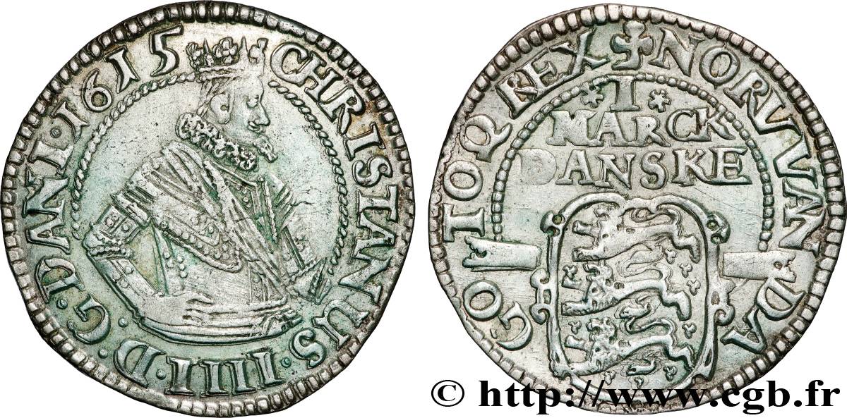 DENMARK - KINGDOM OF DENMARK - CHRISTIAN IV 1 Mark 1615 Copenhague AU 