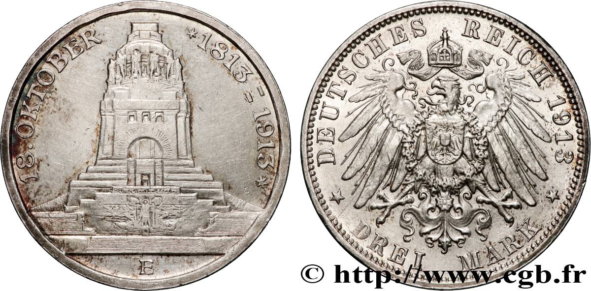 ALLEMAGNE - SAXE 3 Mark ‘Monument de la Bataille des Nations’  1913 Dresde SUP 