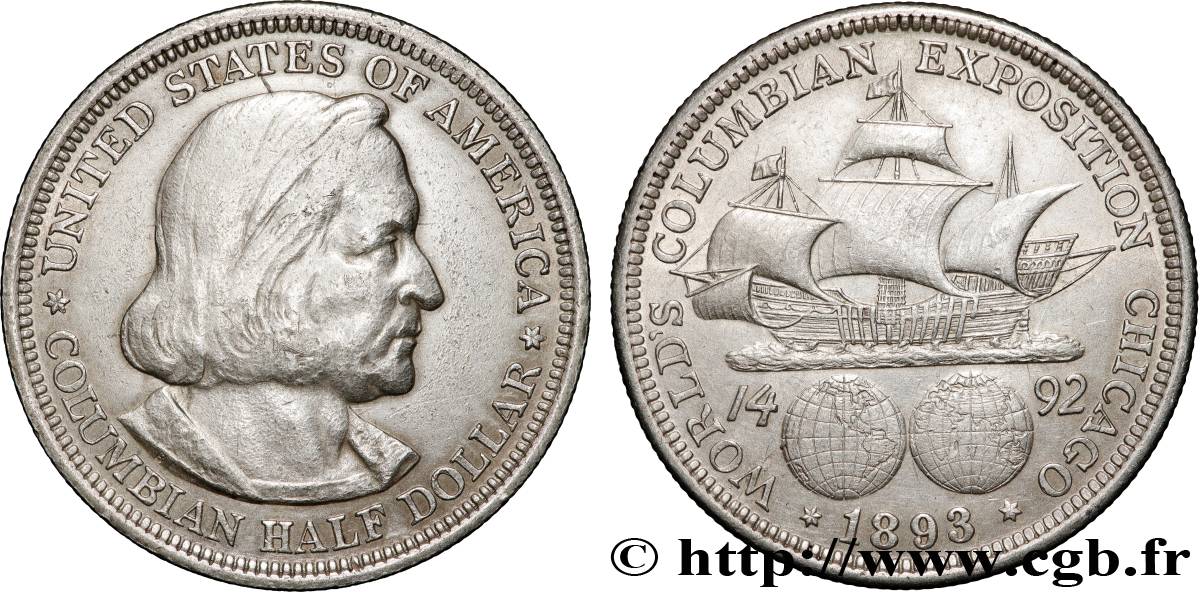 ÉTATS-UNIS D AMÉRIQUE 1/2 Dollar Exposition Colombienne de Chicago 1893 Philadelphie TTB+ 