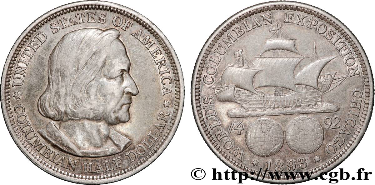 ÉTATS-UNIS D AMÉRIQUE 1/2 Dollar Exposition Colombienne de Chicago 1893 Philadelphie TTB+ 