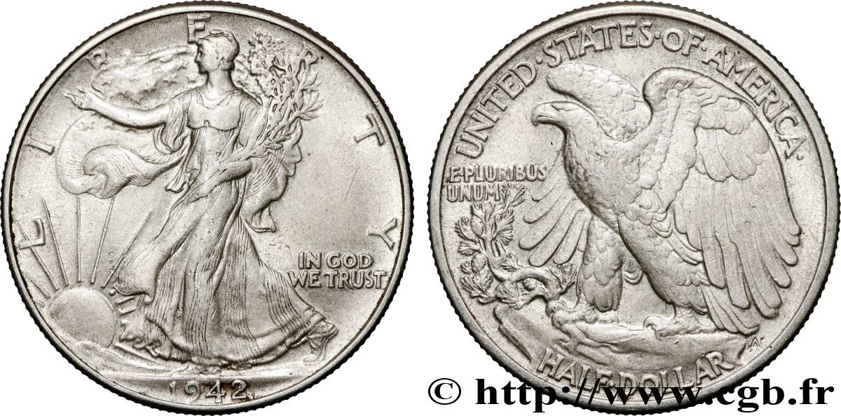 ÉTATS-UNIS D AMÉRIQUE 1/2 Dollar Walking Liberty 1942 Philadelphie TTB 