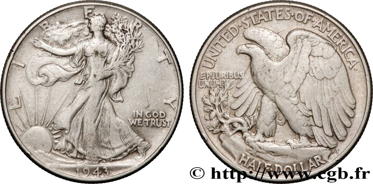 UNITED STATES OF AMERICA 1/2 Dollar Walking Liberty 1943 Philadelphie XF 