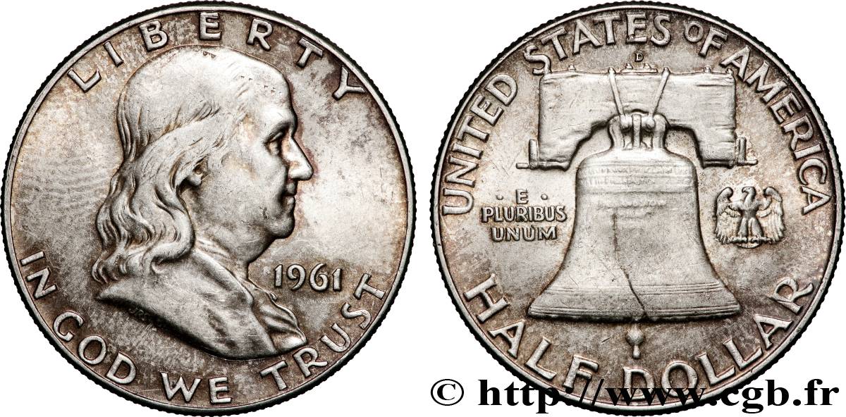 ÉTATS-UNIS D AMÉRIQUE 1/2 Dollar Benjamin Franklin 1961 Denver TTB+ 