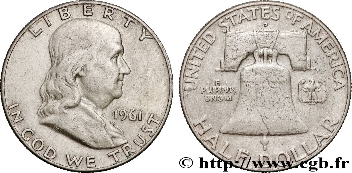 ESTADOS UNIDOS DE AMÉRICA 1/2 Dollar Benjamin Franklin 1961 Denver MBC 