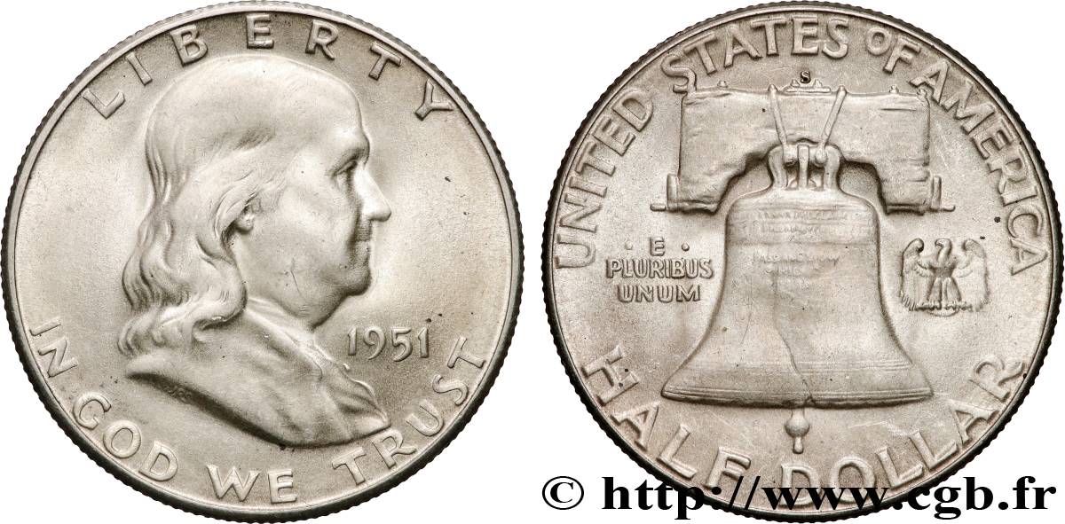 UNITED STATES OF AMERICA 1/2 Dollar Benjamin Franklin 1951 San Francisco AU 